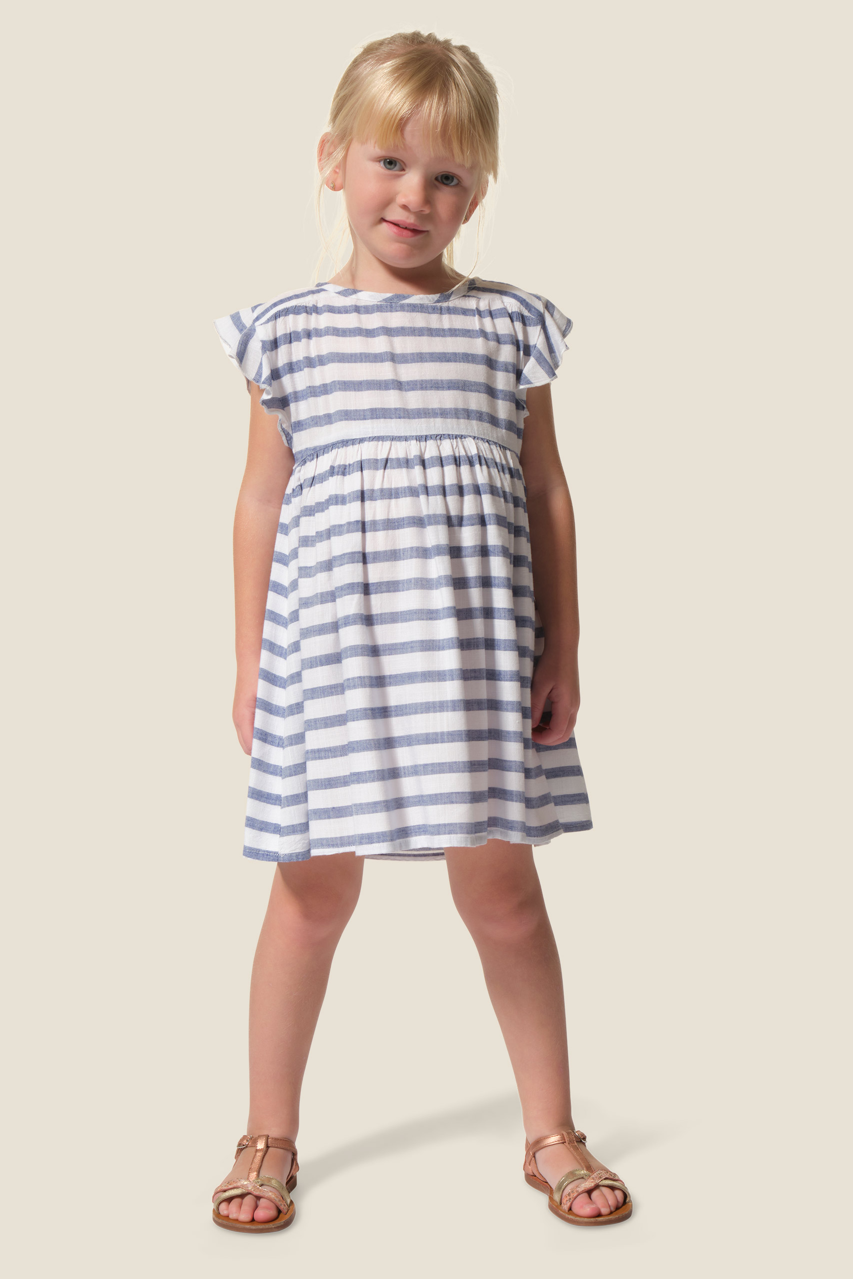 Robe fille avec manches a volant raye Lapaze Hublot Mode Marine