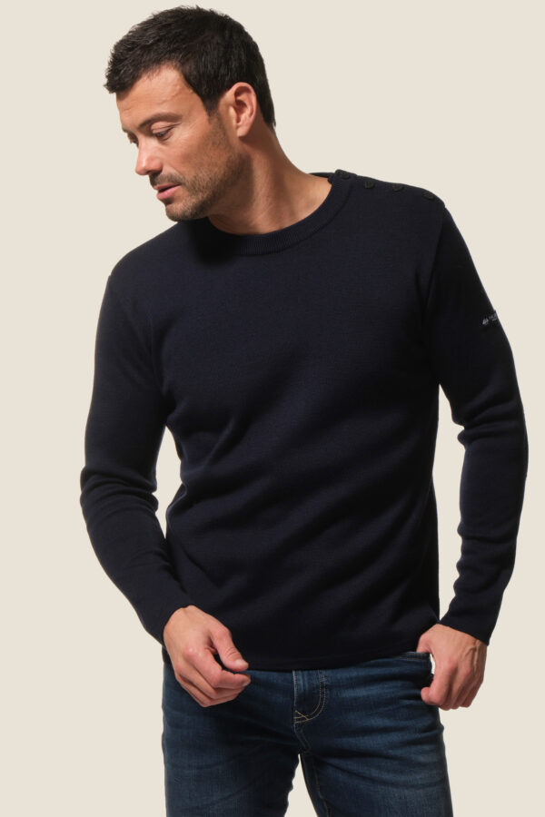 Pull homme uni col rond avec patchs coudes Eloi