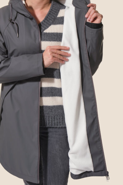Ciré femme long zippé à capuche, coutures étanches, doublé polaire, Libona