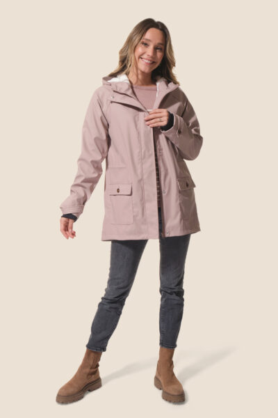 Ciré femme zippé à capuche avec manches raglan et coutures étanchées, lien de serrage à la taille, doublé polaire, Lyvie