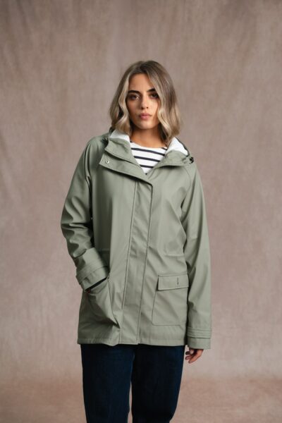 Ciré femme zippé à capuche avec manches raglan et coutures étanchées, lien de serrage à la taille, doublé polaire, Lyvie