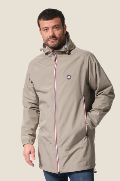 Coupe-vent mixte long zippé à capuche, imperméable, déperlant et respirant, Hublot Mode Marine
