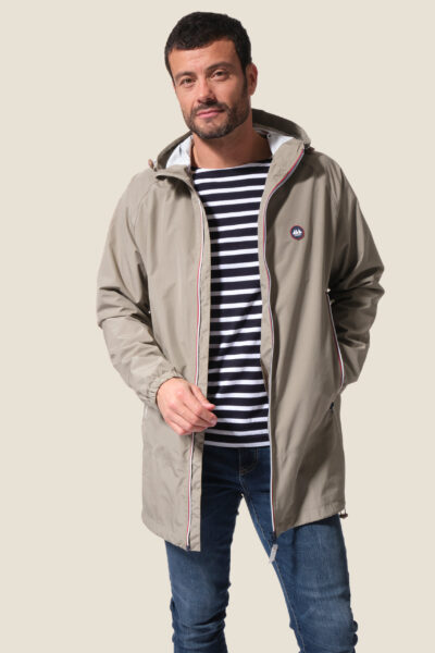 Coupe-vent mixte long zippé à capuche, imperméable, déperlant et respirant, Hublot Mode Marine