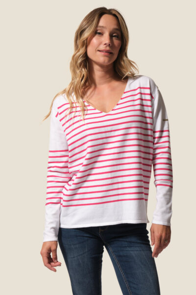 Pull femme rayé col V Marise