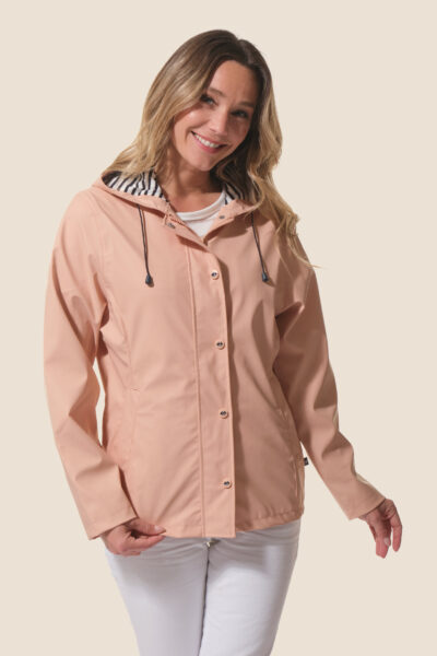 Ciré imperméable pour femme zippé à capuche - Doublure rayée blanc/marine - Hublot Mode Marine
