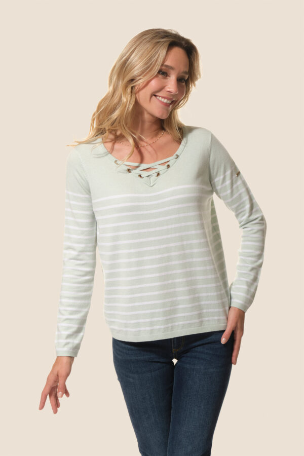 Pull femme col V Blanche