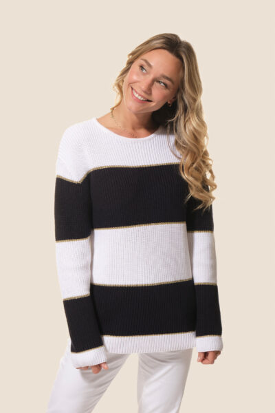 Pull femme rayé lurex col rond Sylvie Hublot Mode Marine
