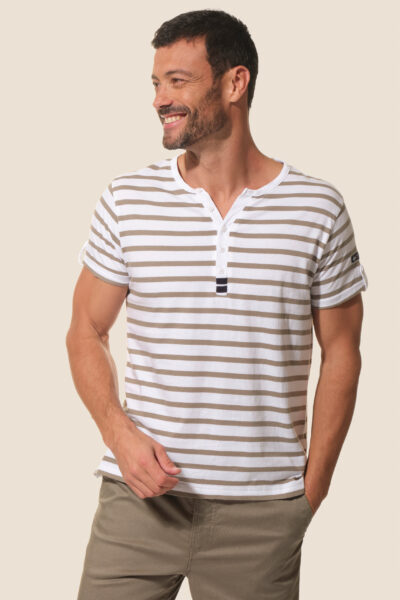Tee-shirt homme rayé avec col tunisien Pepito - Hublot Mode Marine