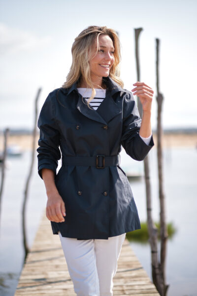 Coupe-vent imperméable forme trench avec capuche amovible, déperlant et respirant, Hublot Mode Marine