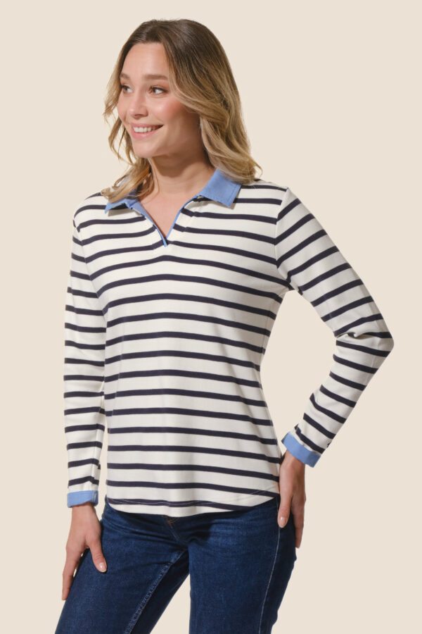 Marinière femme manches longues col polo Valencia