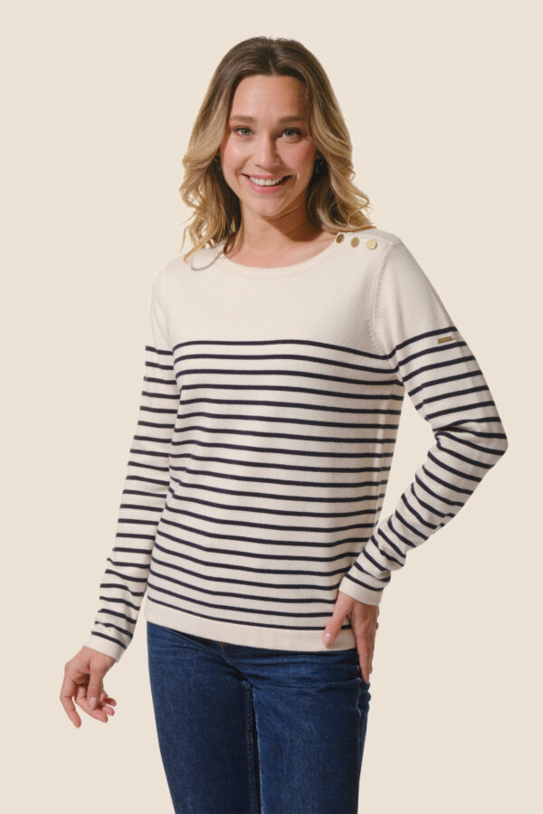 Pull femme col rond avec boutons épaules Gabrielle