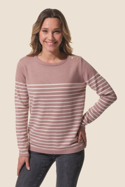Pull femme à rayures col rond, boutons épaules, Gabrielle