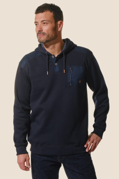 Sweat homme à capuche avec col boutonné et poche poitrine Marc