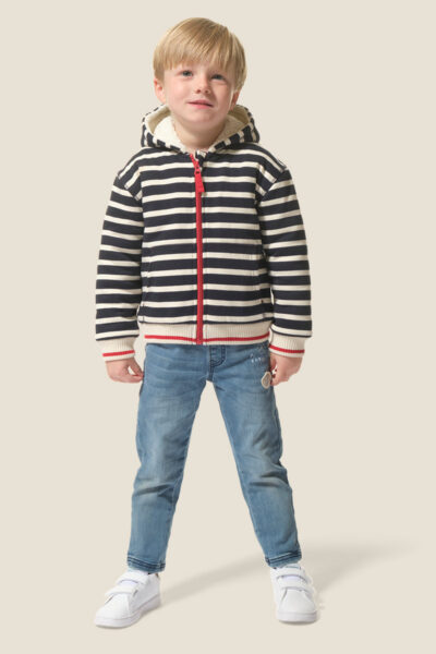 Veste enfant mixte rayée à capuche, doublure sherpa, Zephyr