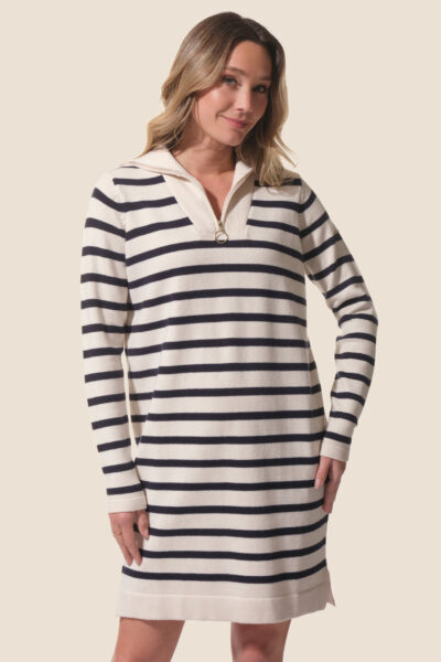 Robe pull femme à rayures, col camionneur Jessy