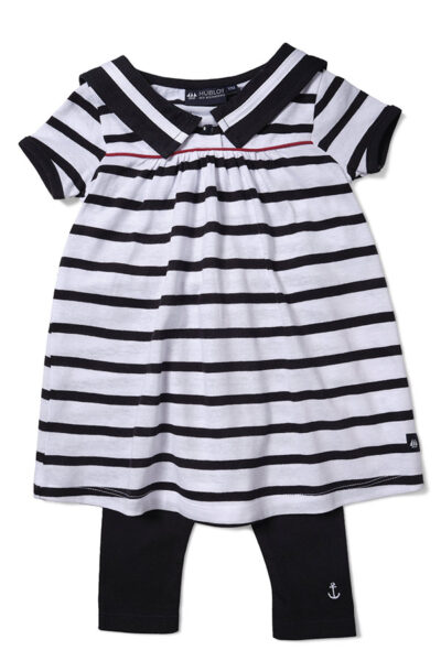 Ensemble fille avec robe col esprit marin et legging Elsalay.