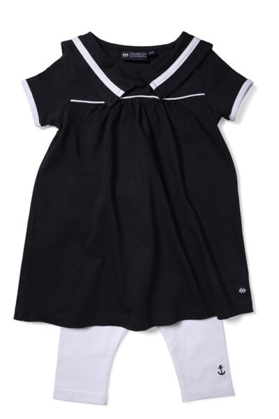 Ensemble fille avec robe col esprit marin et legging Elsalay.