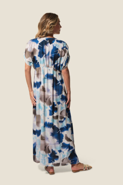 Robe longue femme imprimée. Coupe droite fluide empire Francesca