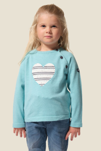 Pull fille col rond avec manches raglan et animation coeur Lizoe.