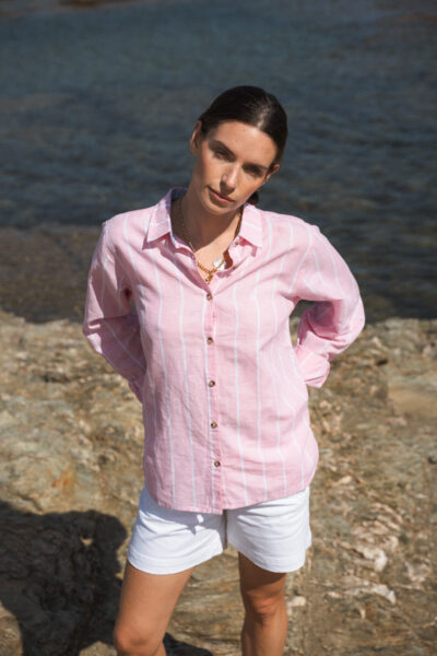 Chemise femme manches longues rayures verticales, coudière coeur Kasey