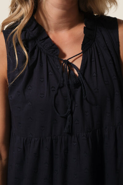 Robe longue avec volants et imprimé coeur femme