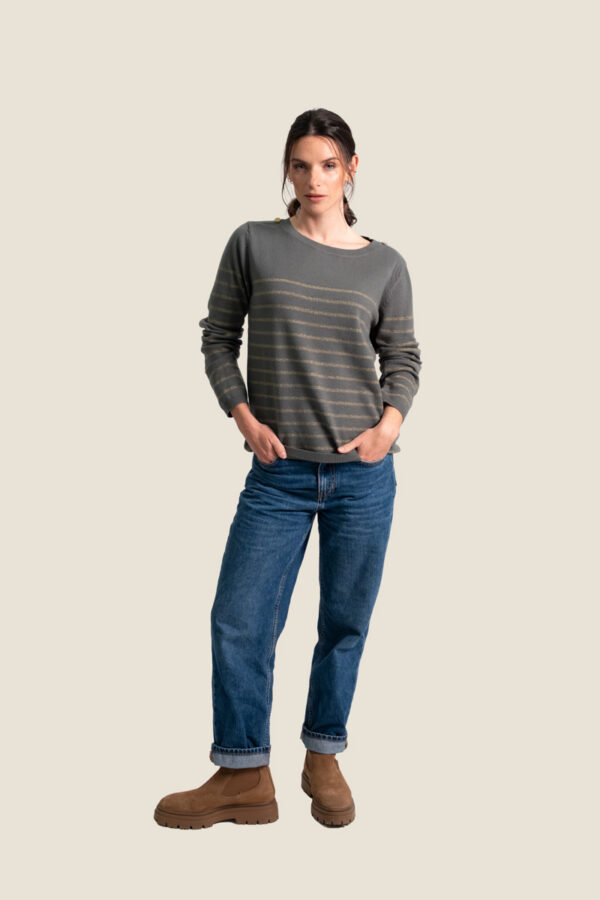 Pull Marinière femme VISCOSE et LUREX Camargue – Carbone/Argent