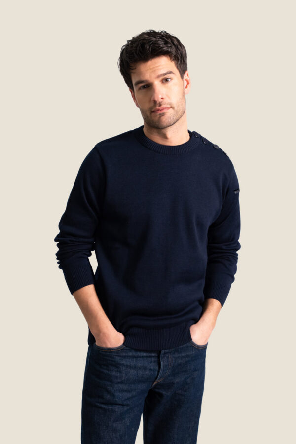 Pull marin homme en maille Mérinos Eugene – Marine