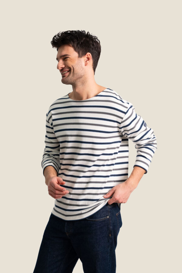 Marinière épaisse manches longues homme Cordage – Ecru/Marine/Amande