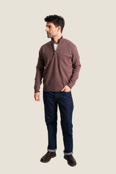 Pull homme demi zip col montant