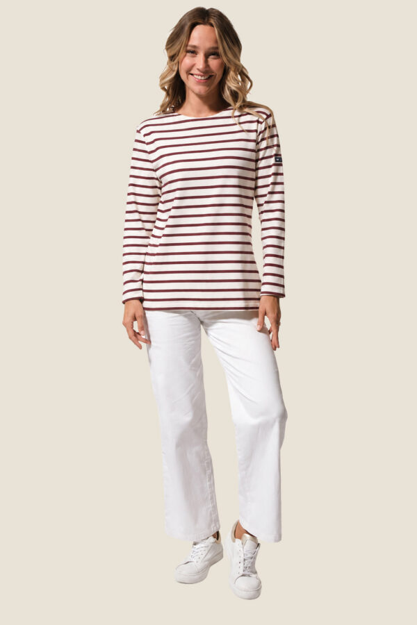 Marinière épaisse manches longues femme Cordage – Ecru/Raspberry