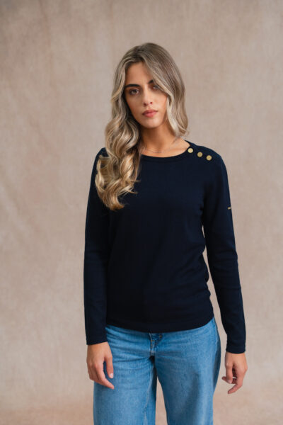 Pull femme bouton épaule