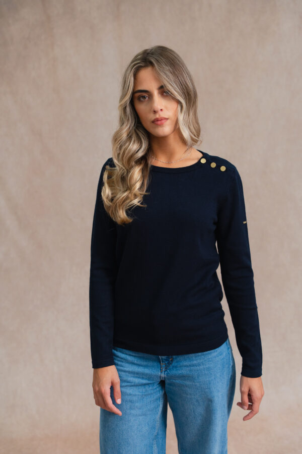 Pull Marinière femme VISCOSE patte épaule Gabrielle – Marine