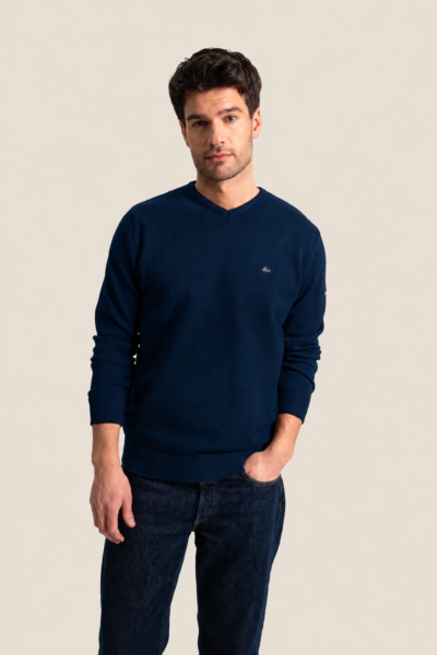 Pull homme col V broderie bateau