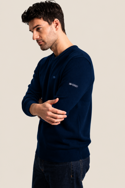 Pull homme col V broderie bateau
