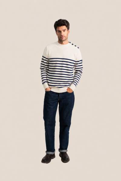 Pull homme rayé bouton épaule