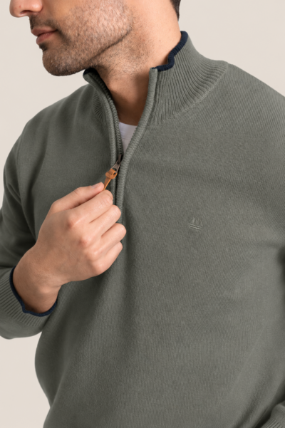 Pull homme demi zip col montant