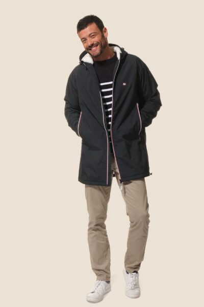 Veste longue homme zippée à capuche