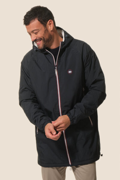 Veste longue homme zippée à capuche