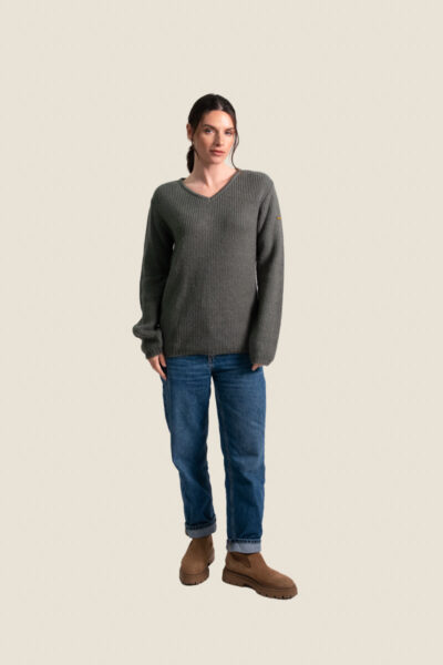Pull femme col V, côte perlée Victoria
