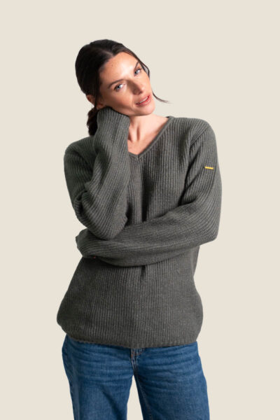 Pull femme col V, côte perlée Victoria