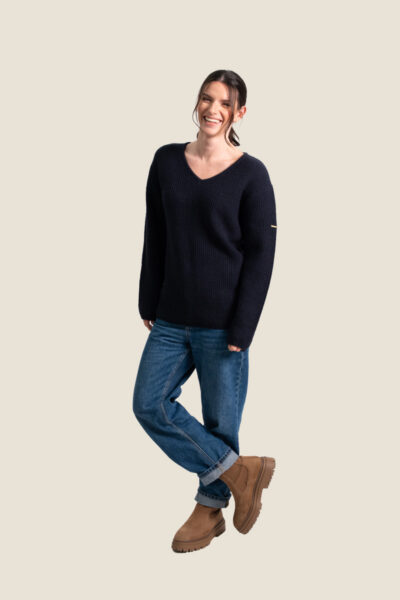 Pull femme col V, côte perlée Victoria