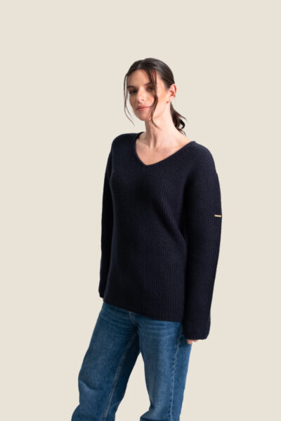 Pull femme col V, côte perlée Victoria