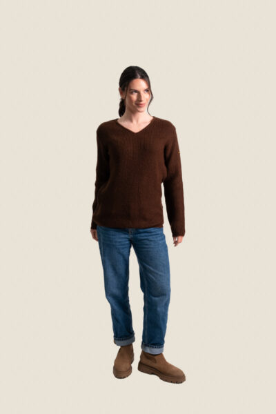Pull femme col V, côte perlée Victoria