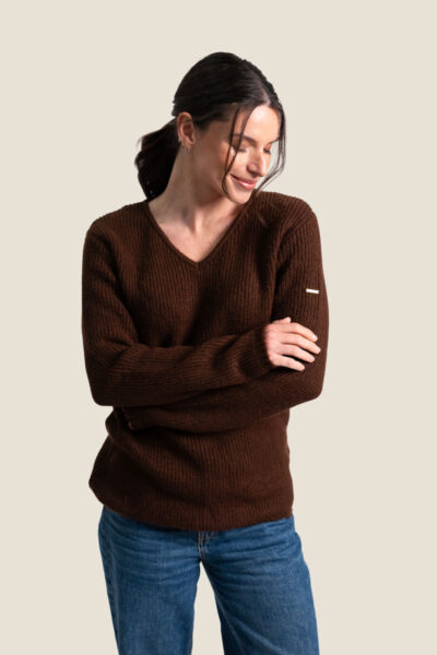 Pull femme col V, côte perlée Victoria