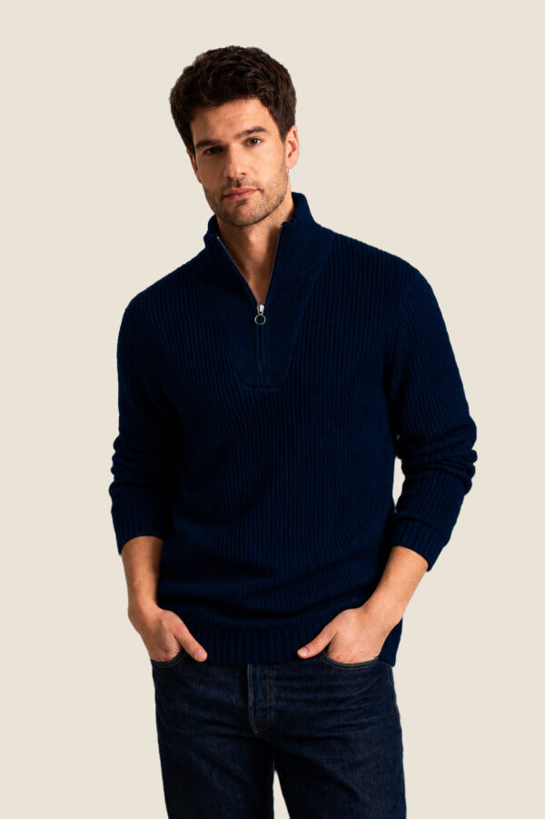 Pull homme col camionneur zippé Octave – MARINE