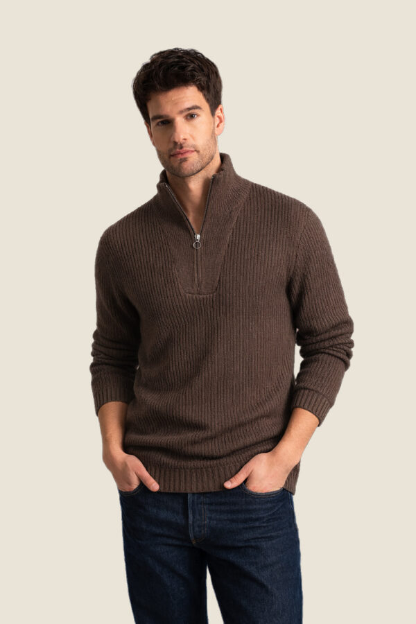 Pull homme col camionneur zippé Octave – MOCHA