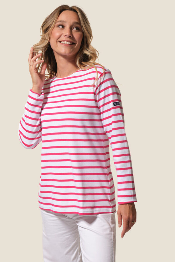 Marinière épaisse manches longues femme Cordage – Blanc/Goji